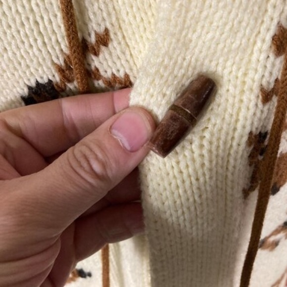 vintage deer sweater button up hooded sweater w deer design - sz S - 70s - Picture 6 of 7